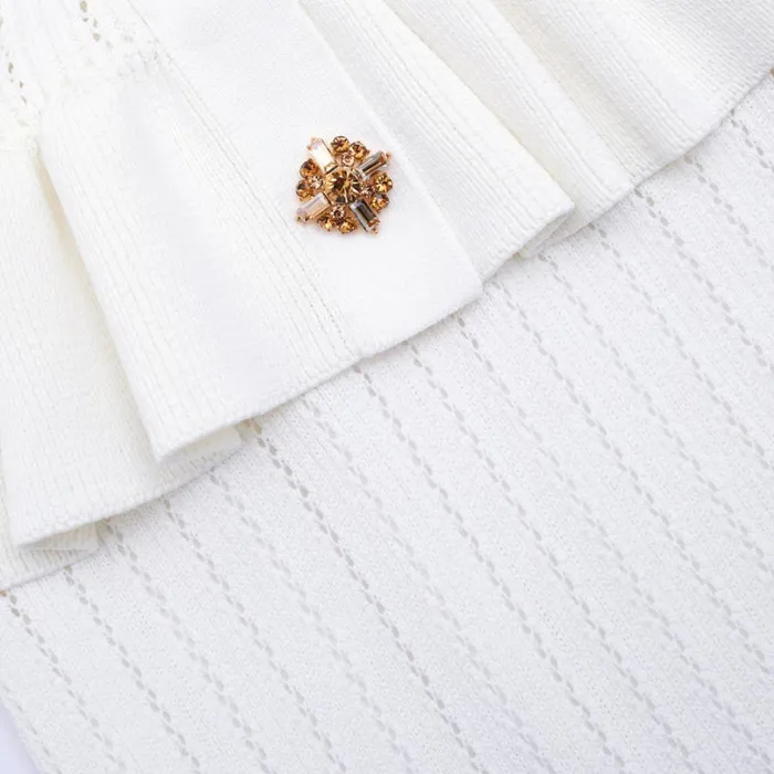 White Knit Peplum Midi Dress Women Self Portrait Dresses White Knit Peplum Midi Dress Women Self Portrait Dresses
