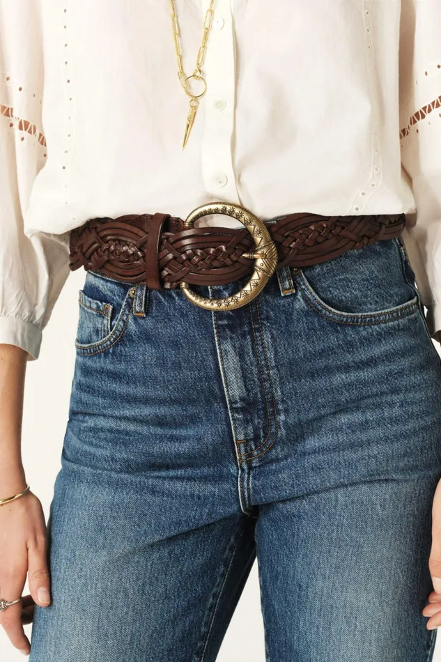 Wide Braided Belt Brew Brown Women Baandsh Belts
