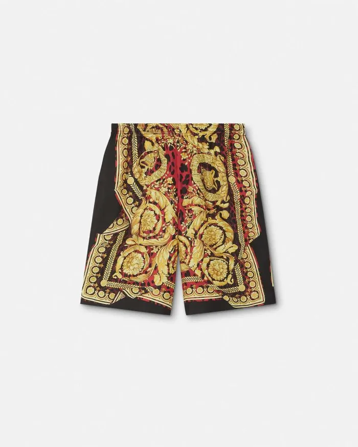 Wild Barocco Illusion Silk Shorts Printred Men Versace Pants and Shorts