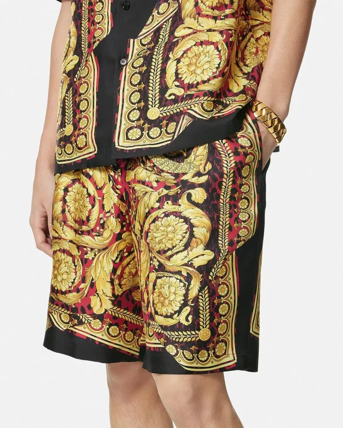 Wild Barocco Illusion Silk Shorts Printred Men Versace Pants and Shorts