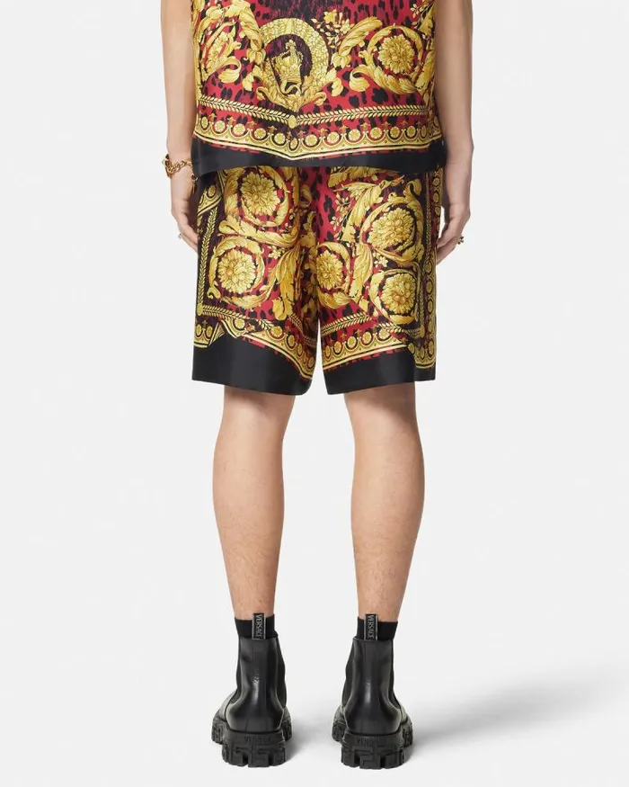 Wild Barocco Illusion Silk Shorts Printred Men Versace Pants and Shorts