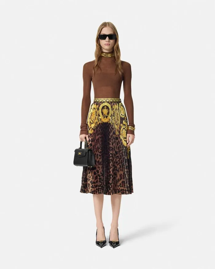 Wild Barocco Pleated Mini Skirt Animalier Women Versace Skirts