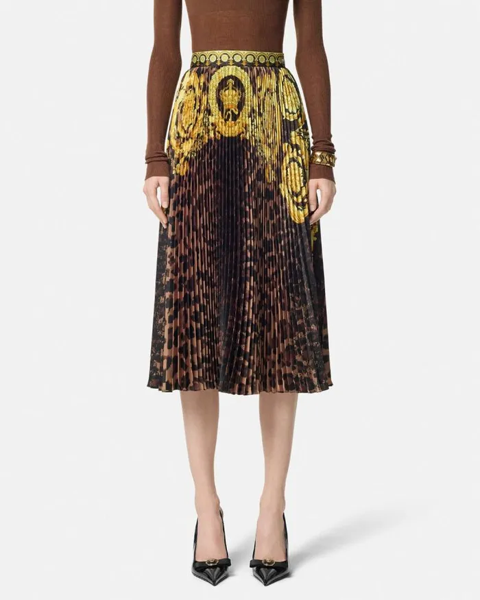 Wild Barocco Pleated Mini Skirt Animalier Women Versace Skirts