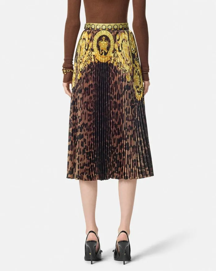 Wild Barocco Pleated Mini Skirt Animalier Women Versace Skirts