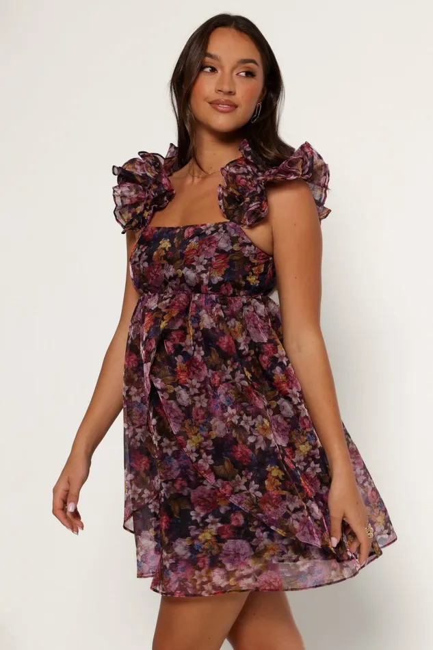 Winter Dresses Petal and Pup Women Fiorella Mini Dress Plum Floral