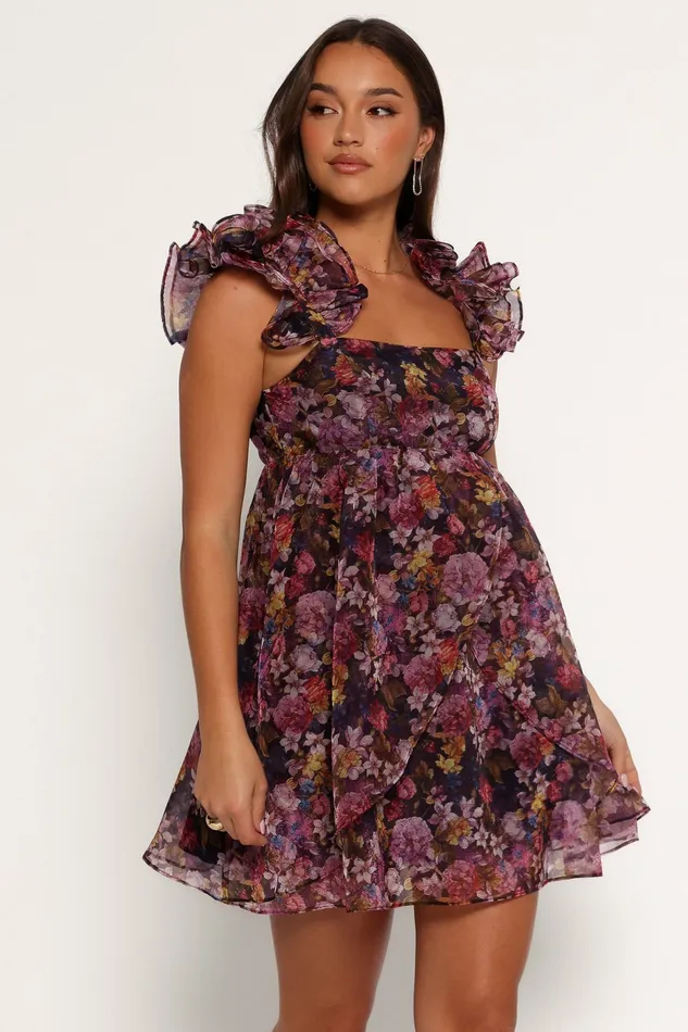 Winter Dresses Petal and Pup Women Fiorella Mini Dress Plum Floral