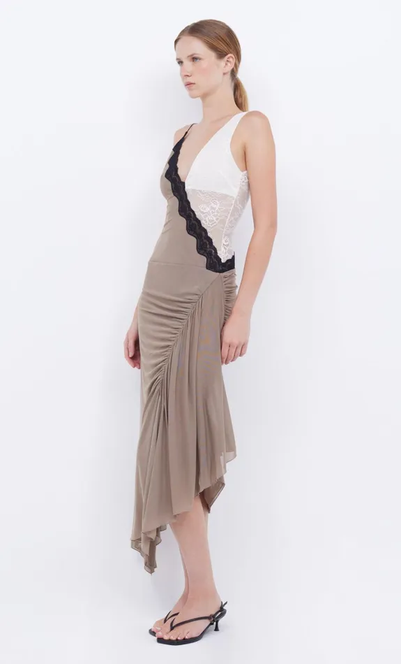 Women ABRIELLE ASYM MIDI DRESS 8211 TAUPEIVORY Bec Bridge Prom Dresses