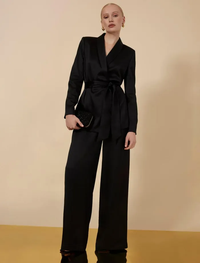 Women Aire WideLeg Satin Trouser Black BCBG Suiting
