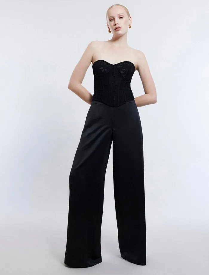 Women Aire WideLeg Satin Trouser Black BCBG Suiting Women Aire WideLeg Satin Trouser Black BCBG Suiting