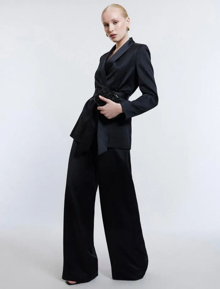 Women Aire WideLeg Satin Trouser Black BCBG Suiting Women Aire WideLeg Satin Trouser Black BCBG Suiting