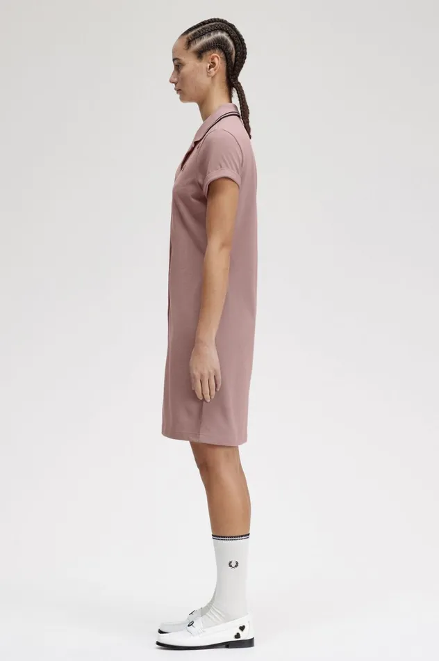 Women Amy Winehouse FoundationButtonThrough Piqu Shirt Dress Dusty Rose Pink Fred Perry Dresses