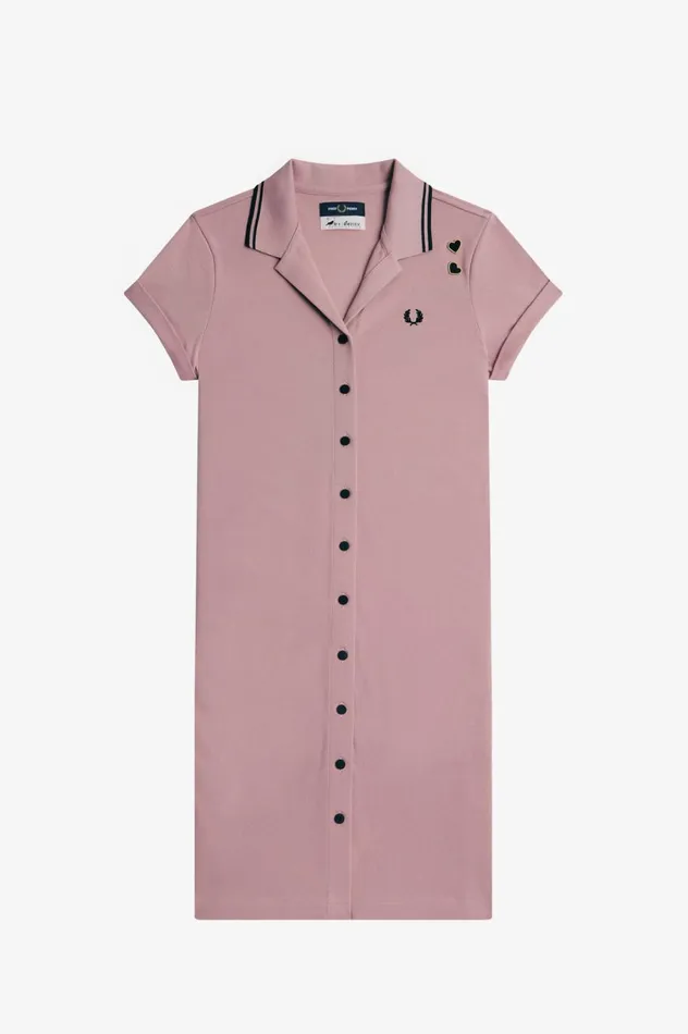 Women Amy Winehouse FoundationButtonThrough Piqu Shirt Dress Dusty Rose Pink Fred Perry Dresses