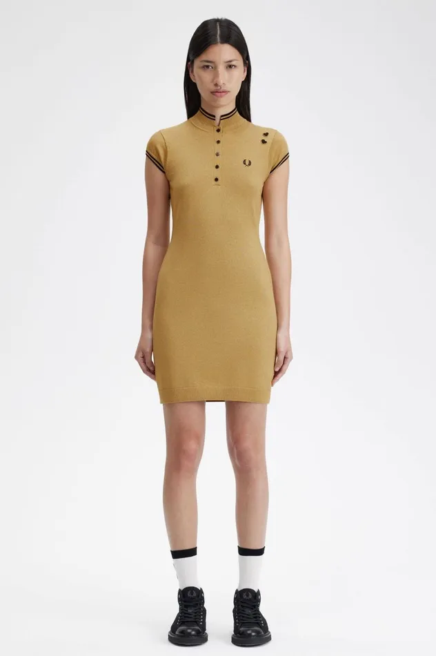 Women Amy Winehouse FoundationMetallic Knitted Dress 1964 Gold Fred Perry Dresses
