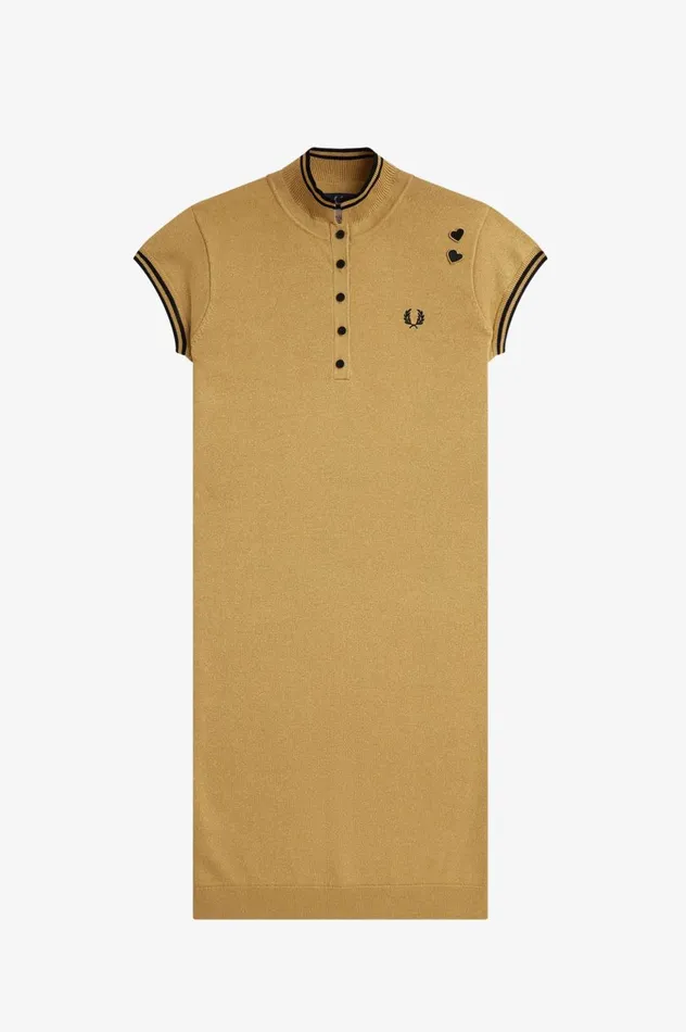 Women Amy Winehouse FoundationMetallic Knitted Dress 1964 Gold Fred Perry Dresses