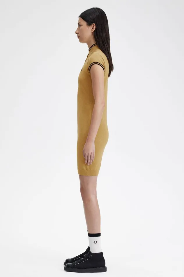 Women Amy Winehouse FoundationMetallic Knitted Dress 1964 Gold Fred Perry Dresses