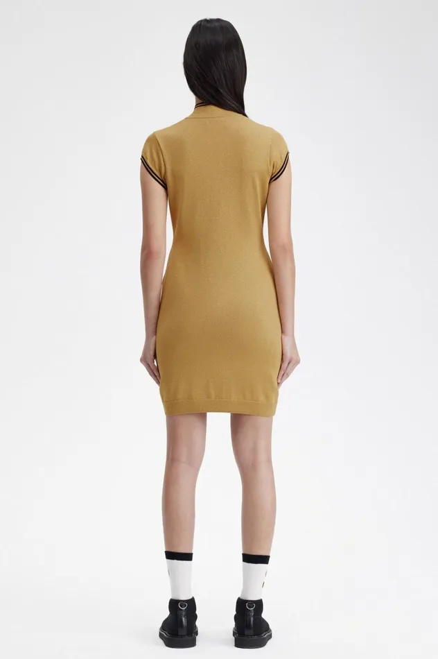 Women Amy Winehouse FoundationMetallic Knitted Dress 1964 Gold Fred Perry Dresses