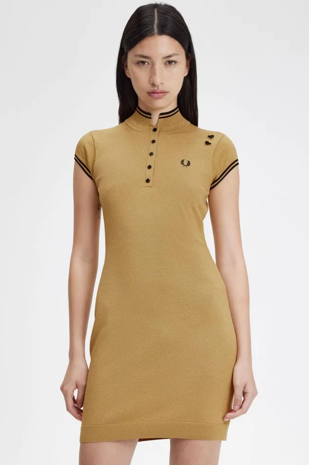 Women Amy Winehouse FoundationMetallic Knitted Dress 1964 Gold Fred Perry Dresses
