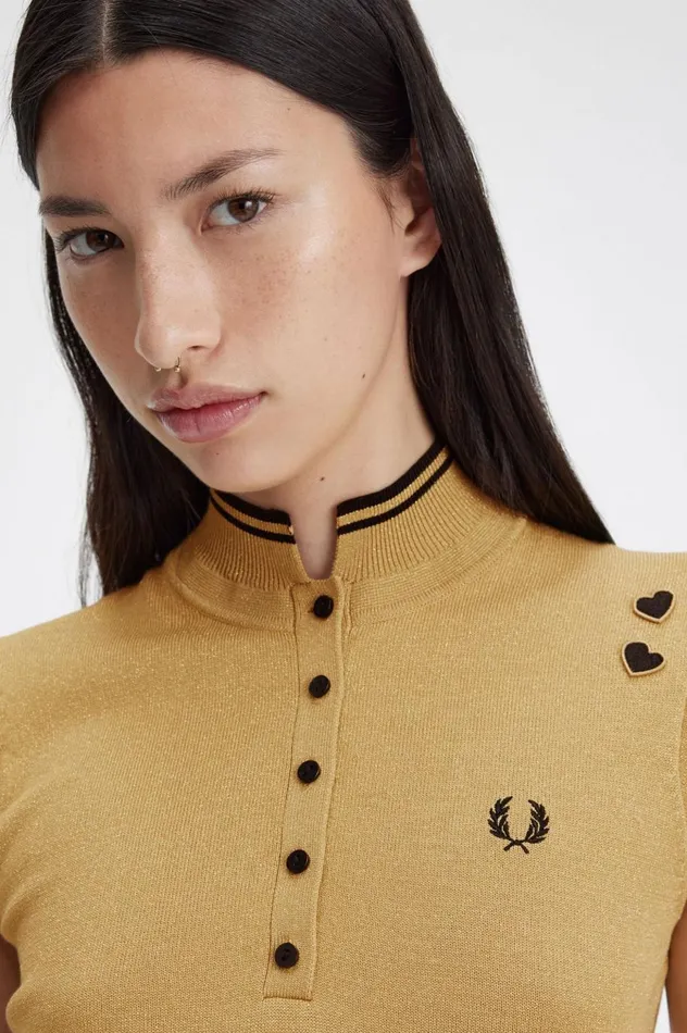 Women Amy Winehouse FoundationMetallic Knitted Dress 1964 Gold Fred Perry Dresses