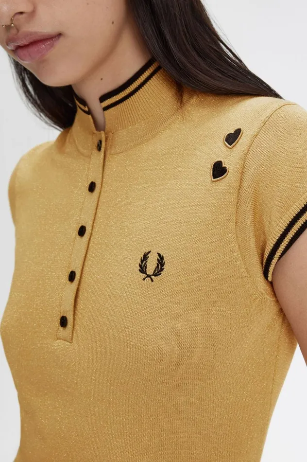Women Amy Winehouse FoundationMetallic Knitted Dress 1964 Gold Fred Perry Dresses