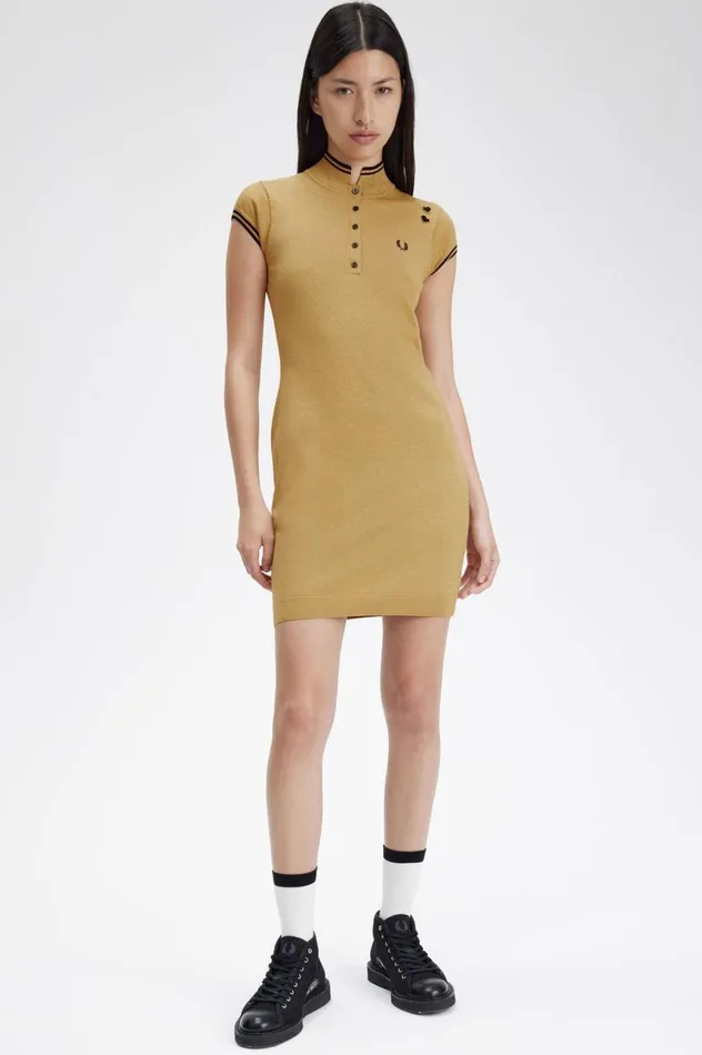 Women Amy Winehouse FoundationMetallic Knitted Dress 1964 Gold Fred Perry Dresses