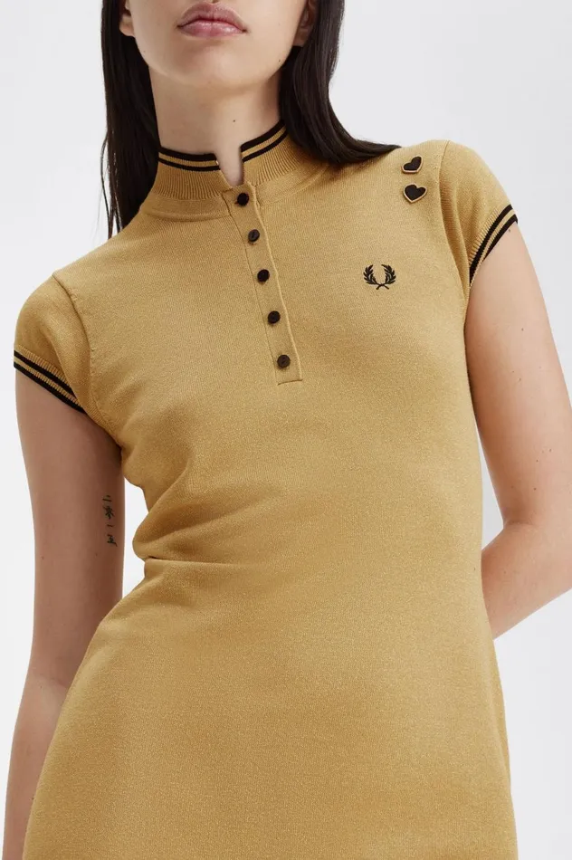 Women Amy Winehouse FoundationMetallic Knitted Dress 1964 Gold Fred Perry Dresses