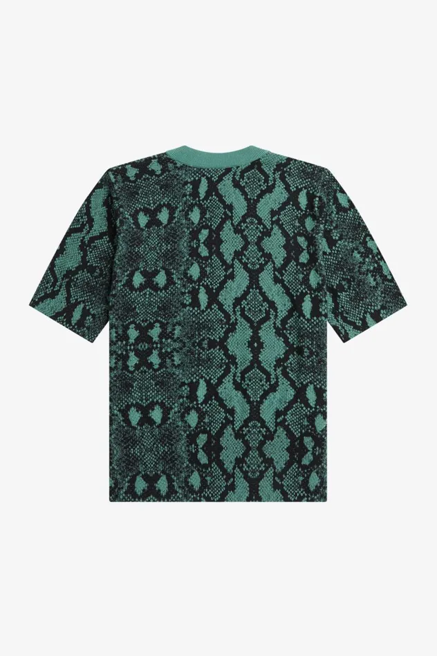 Women Amy Winehouse FoundationSnake Print Jumper Deep Mint Fred Perry Knitwear