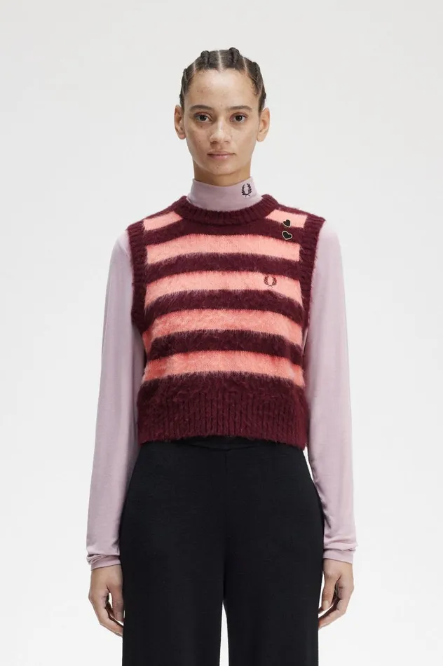 Women Amy Winehouse FoundationStriped Knitted Tank Oxblood Fred Perry Knitwear