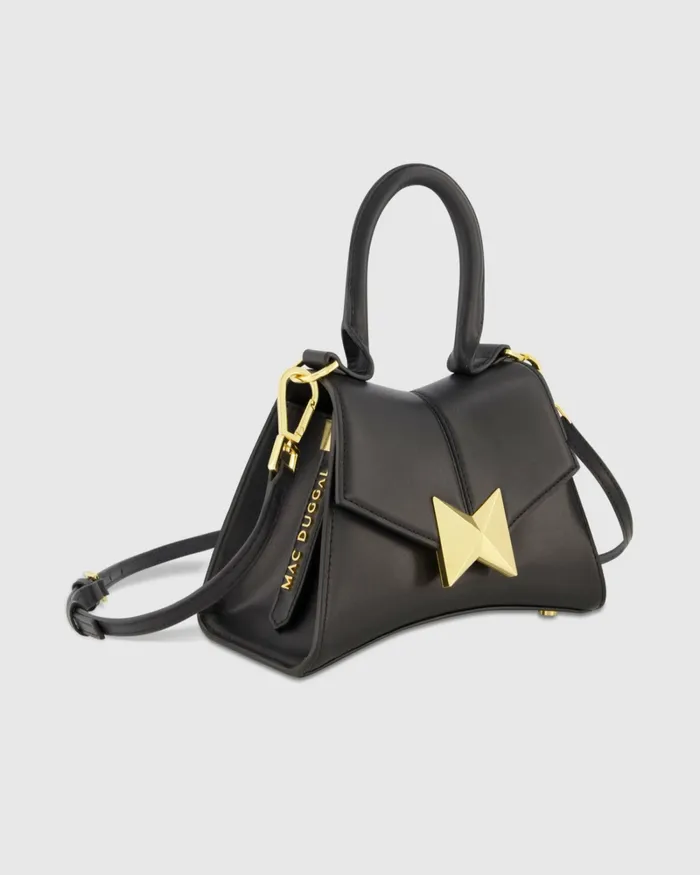 Women Angular Mini Leather Handbag With Gold Hardware Black Top Handle Bags Mac Duggal