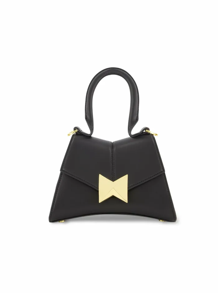 Women Angular Mini Leather Handbag With Gold Hardware Black Top Handle Bags Mac Duggal