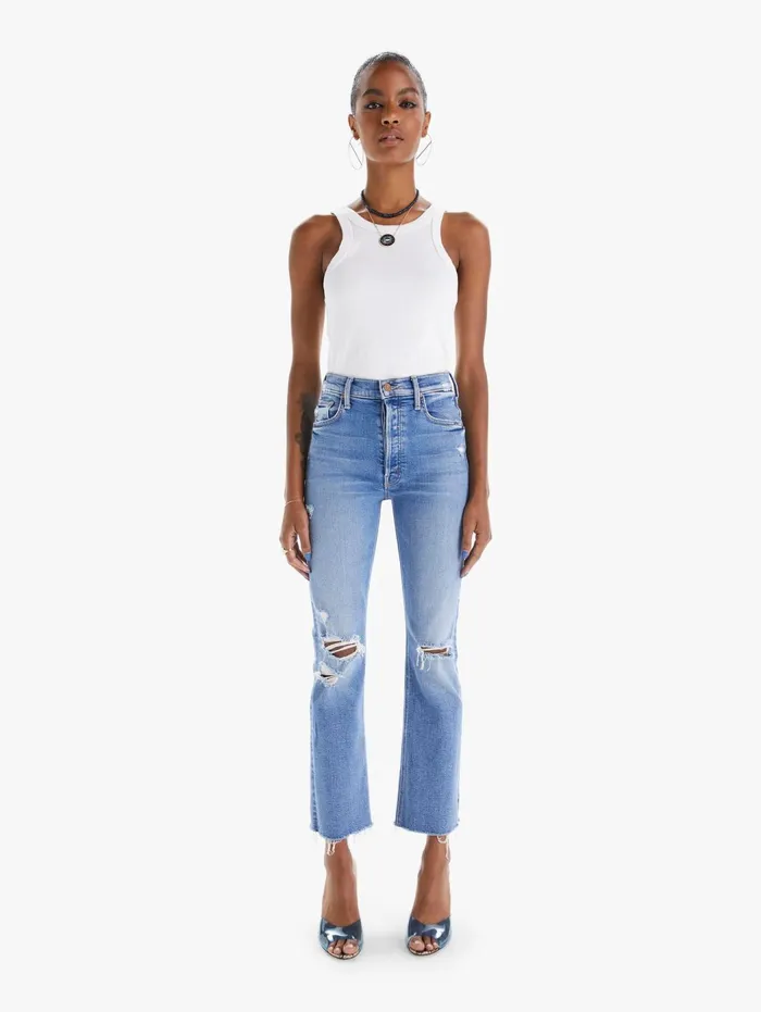 Women Ankle Mother Denim The Tripper Ankle Fray Medium Blue
