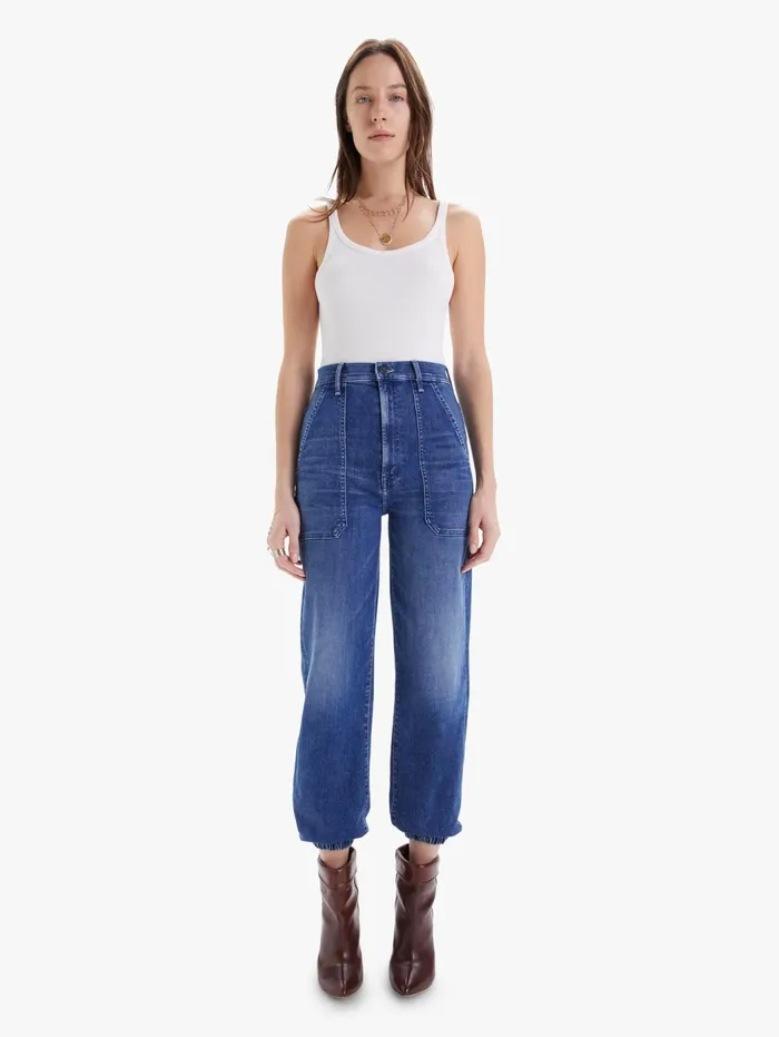Women Ankle Mother Denim The Wrapper Patch Springy Ankle Dark Blue