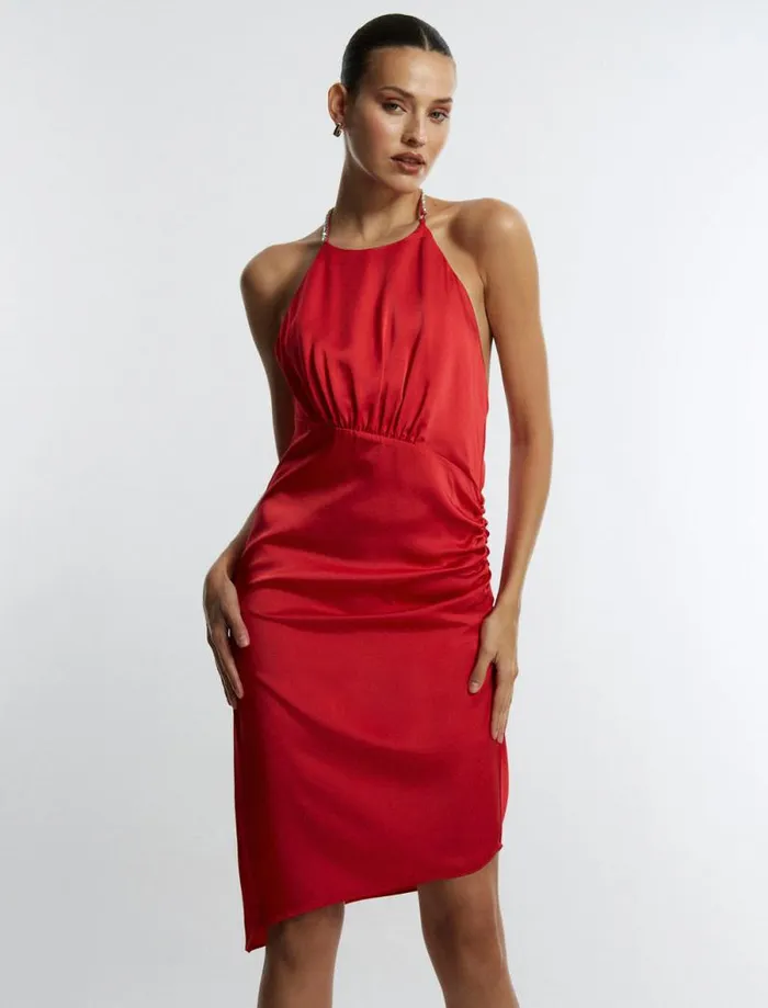 Women Anwen Ruched Mini Dress Fiery Red BCBG Dresses Women Anwen Ruched Mini Dress Fiery Red BCBG Dresses