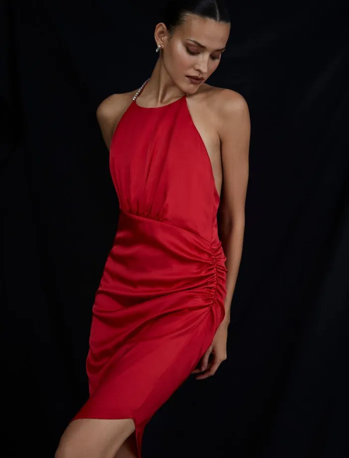 Women Anwen Ruched Mini Dress Fiery Red BCBG Dresses Women Anwen Ruched Mini Dress Fiery Red BCBG Dresses