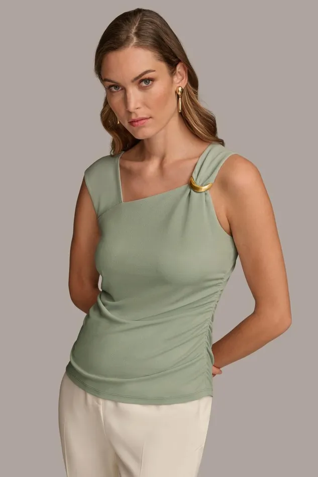 Women ASYMMETRICAL TOP WITH HARDWARE Pale Jade Donna Karan New York Sweaters And Tops
