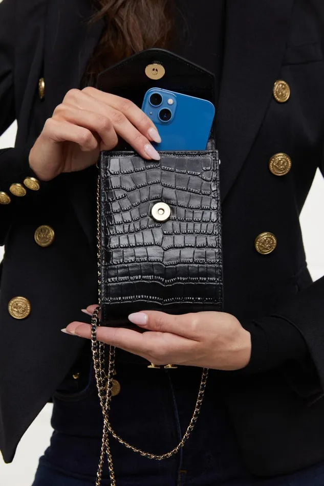 Women Bags Holland Cooper Knightsbridge Phone Pouch Black Croc Women Bags Holland Cooper Knightsbridge Phone Pouch Black Croc