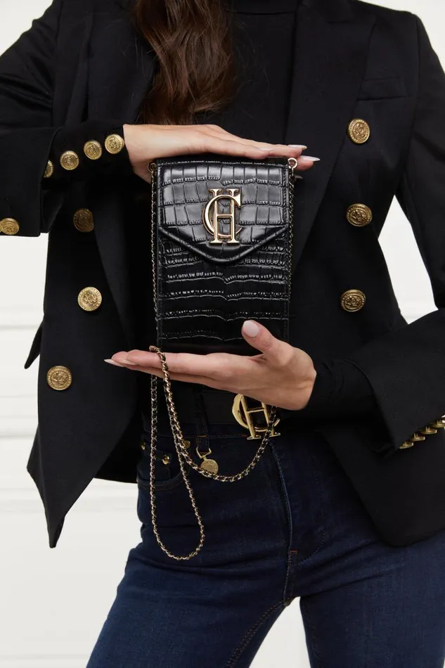 Women Bags Holland Cooper Knightsbridge Phone Pouch Black Croc Women Bags Holland Cooper Knightsbridge Phone Pouch Black Croc