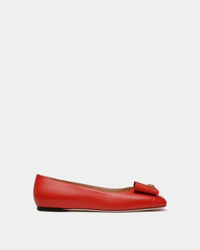 Women Bally Flats and Moccasins BBow Flat In Red Leather Red