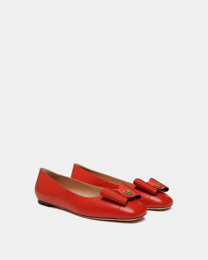 Women Bally Flats and Moccasins BBow Flat In Red Leather Red Women Bally Flats and Moccasins BBow Flat In Red Leather Red