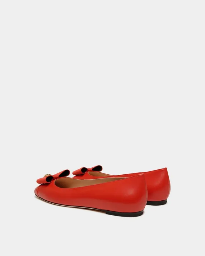 Women Bally Flats and Moccasins BBow Flat In Red Leather Red Women Bally Flats and Moccasins BBow Flat In Red Leather Red