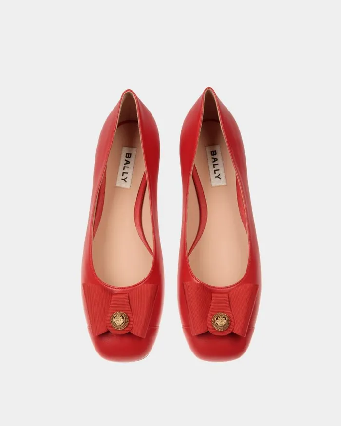 Women Bally Flats and Moccasins BBow Flat In Red Leather Red Women Bally Flats and Moccasins BBow Flat In Red Leather Red