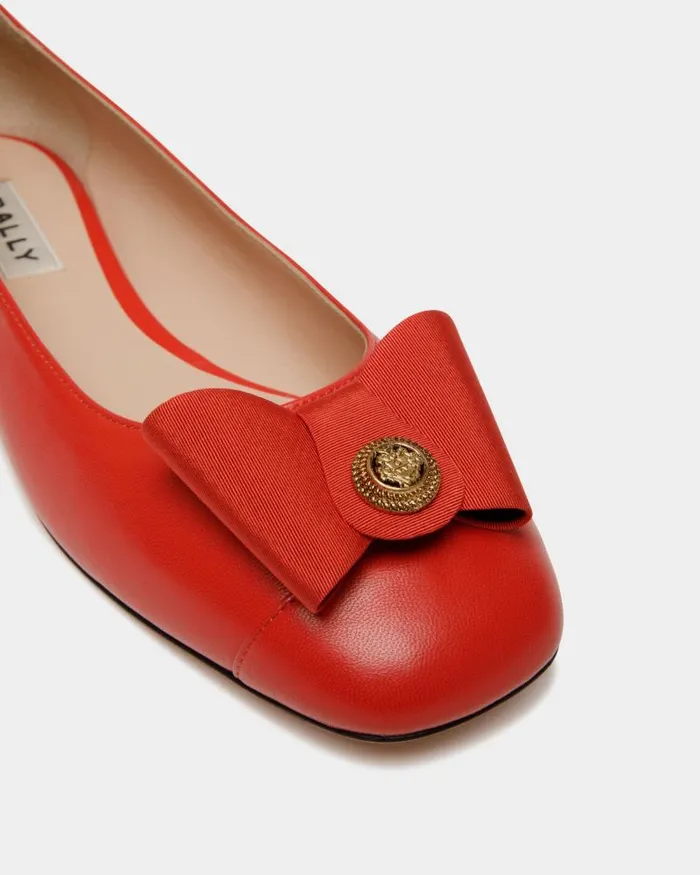 Women Bally Flats and Moccasins BBow Flat In Red Leather Red Women Bally Flats and Moccasins BBow Flat In Red Leather Red