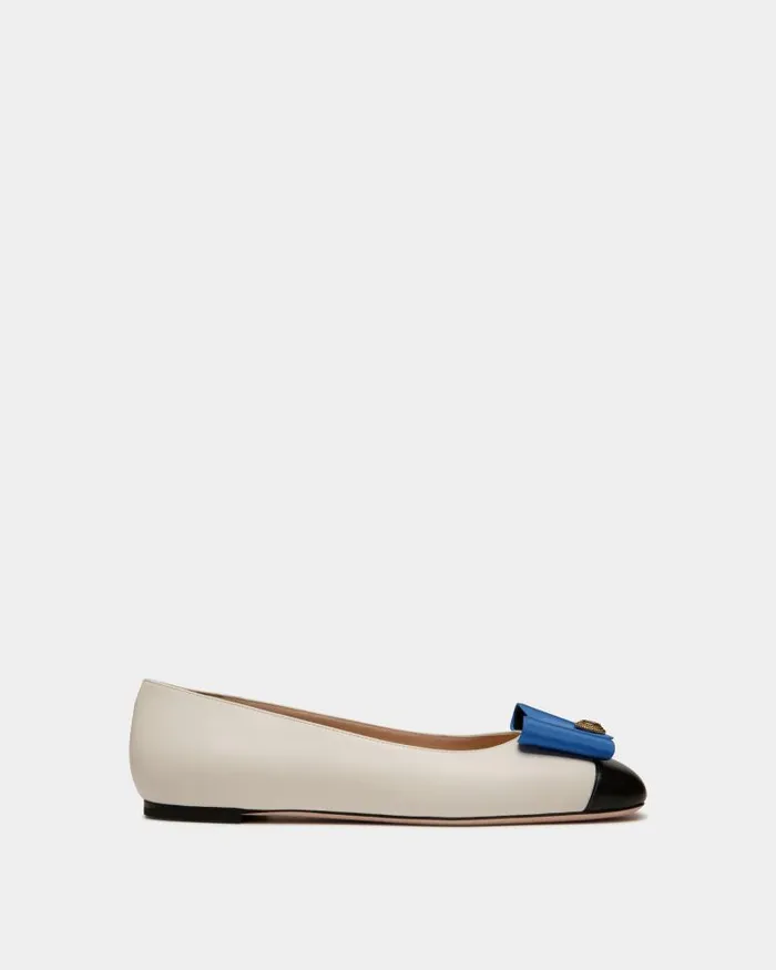 Women Bally Flats and Moccasins BBow Flat In White And Black Leather White