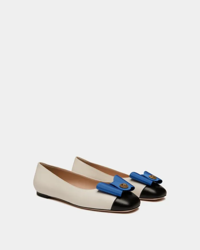 Women Bally Flats and Moccasins BBow Flat In White And Black Leather White Women Bally Flats and Moccasins BBow Flat In White And Black Leather White