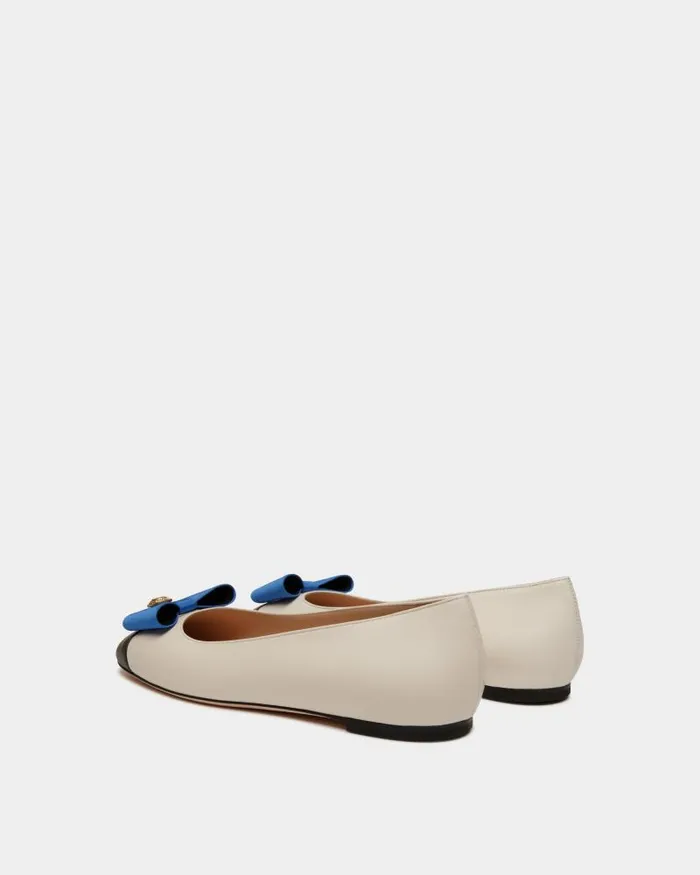 Women Bally Flats and Moccasins BBow Flat In White And Black Leather White Women Bally Flats and Moccasins BBow Flat In White And Black Leather White