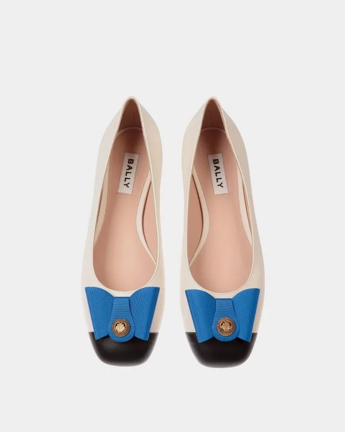 Women Bally Flats and Moccasins BBow Flat In White And Black Leather White Women Bally Flats and Moccasins BBow Flat In White And Black Leather White