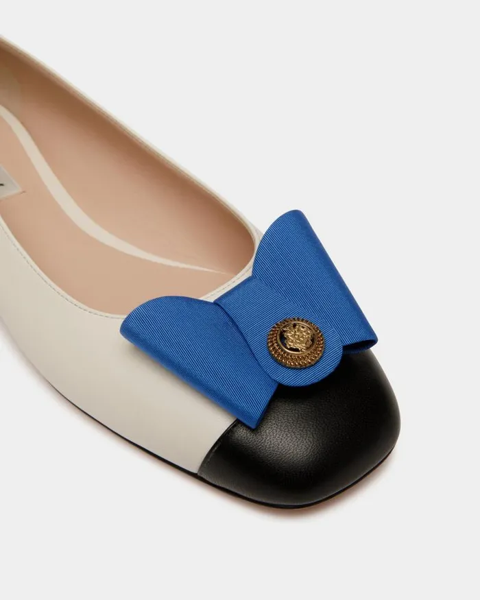 Women Bally Flats and Moccasins BBow Flat In White And Black Leather White Women Bally Flats and Moccasins BBow Flat In White And Black Leather White