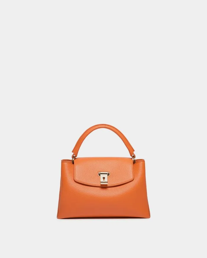 Women Bally Top Handle Bags Lock Me Small Top Handle Bag In Koi Orange Grained Leather Orange