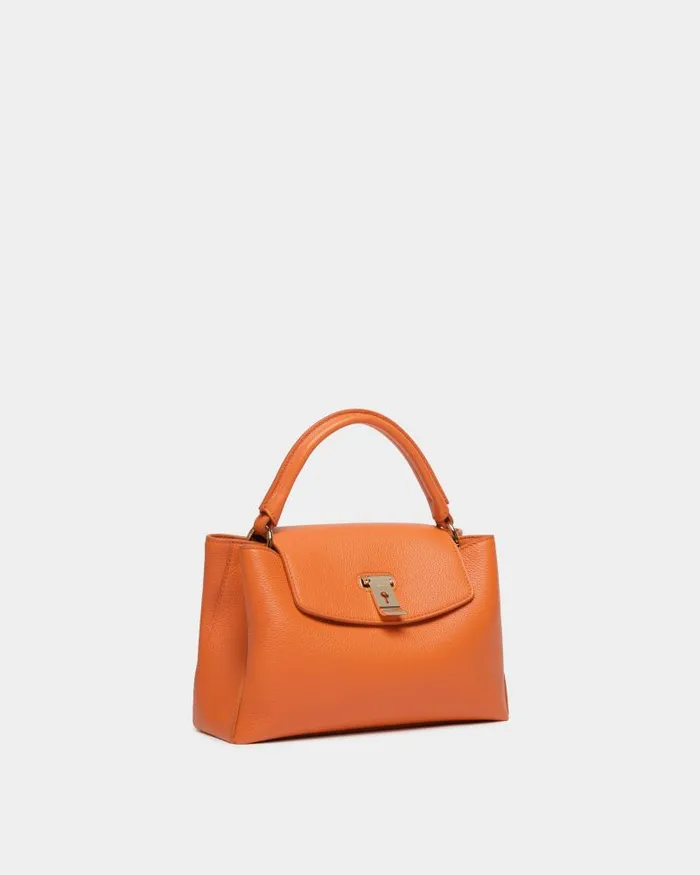 Women Bally Top Handle Bags Lock Me Small Top Handle Bag In Koi Orange Grained Leather Orange Women Bally Top Handle Bags Lock Me Small Top Handle Bag In Koi Orange Grained Leather Orange
