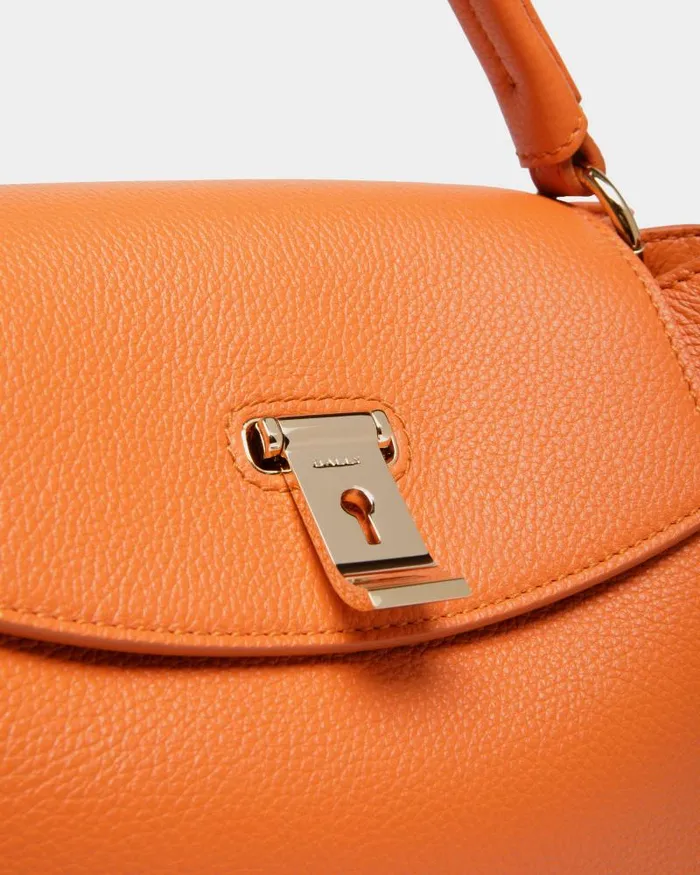 Women Bally Top Handle Bags Lock Me Small Top Handle Bag In Koi Orange Grained Leather Orange Women Bally Top Handle Bags Lock Me Small Top Handle Bag In Koi Orange Grained Leather Orange