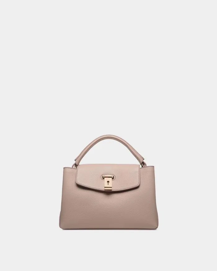 Women Bally Top Handle Bags Lock Me Small Top Handle Bag In Light Beige Grained Leather Beige